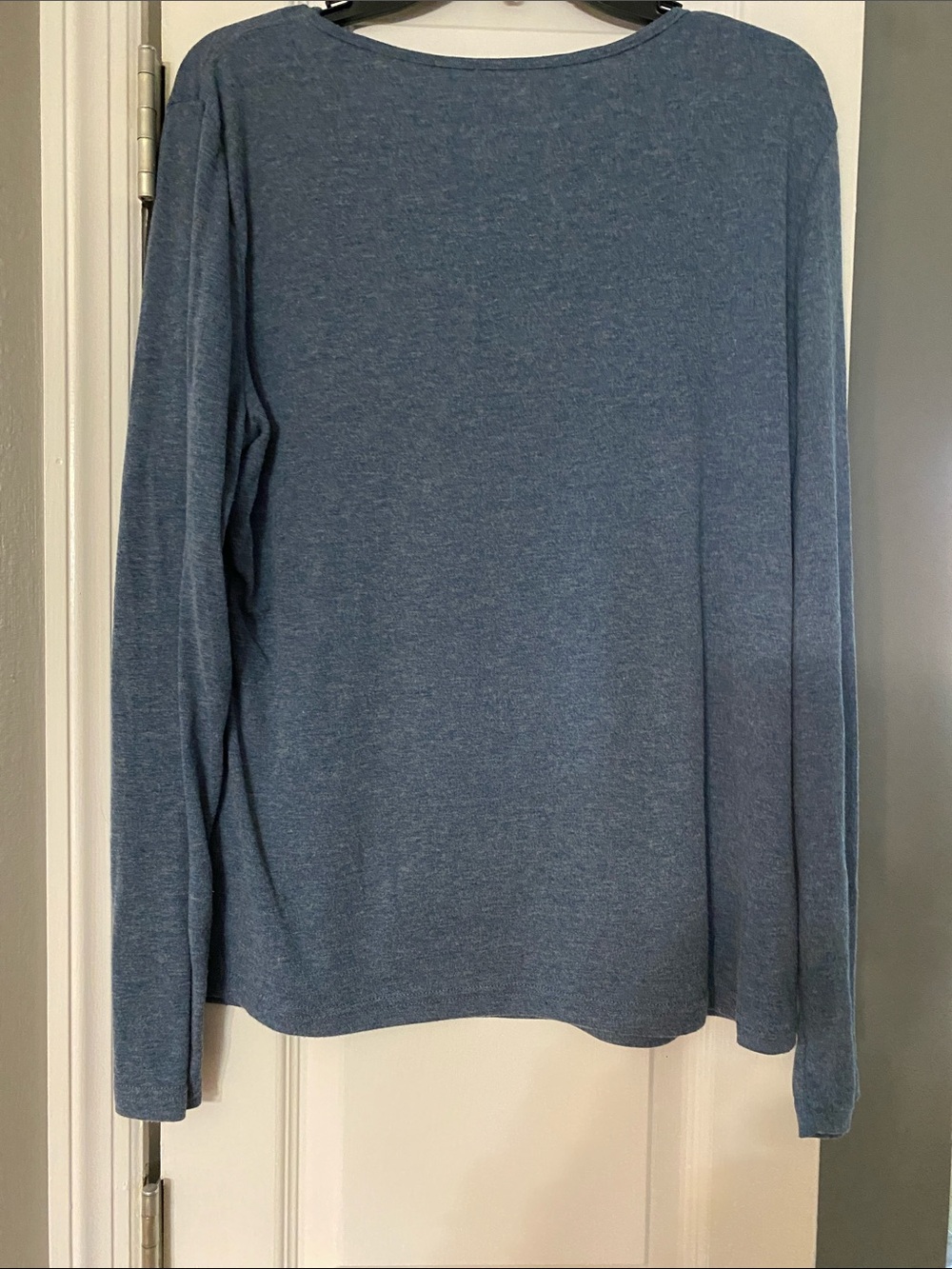 SHEIN Blue Long Sleeve Henley Top with Gold Buttons - Picture 3 of 3